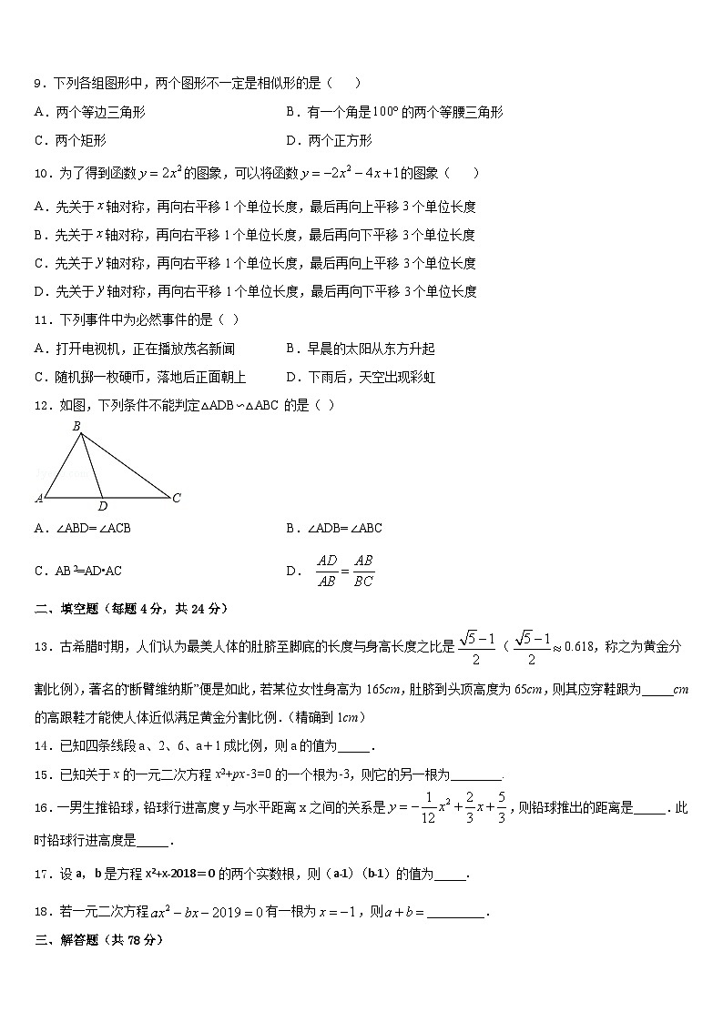 衡水市重点中学2023-2024学年九上数学期末质量跟踪监视模拟试题含答案03