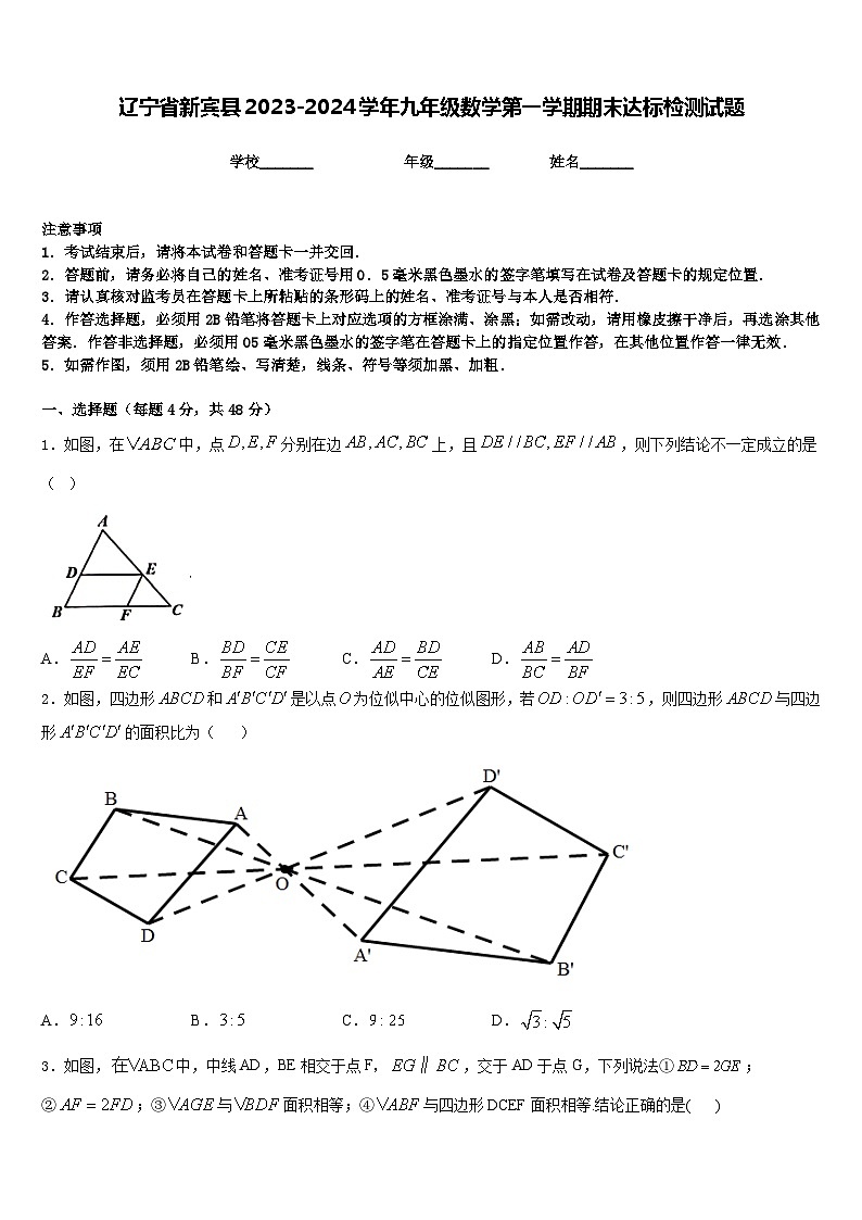 辽宁省新宾县2023-2024学年九年级数学第一学期期末达标检测试题含答案第1页