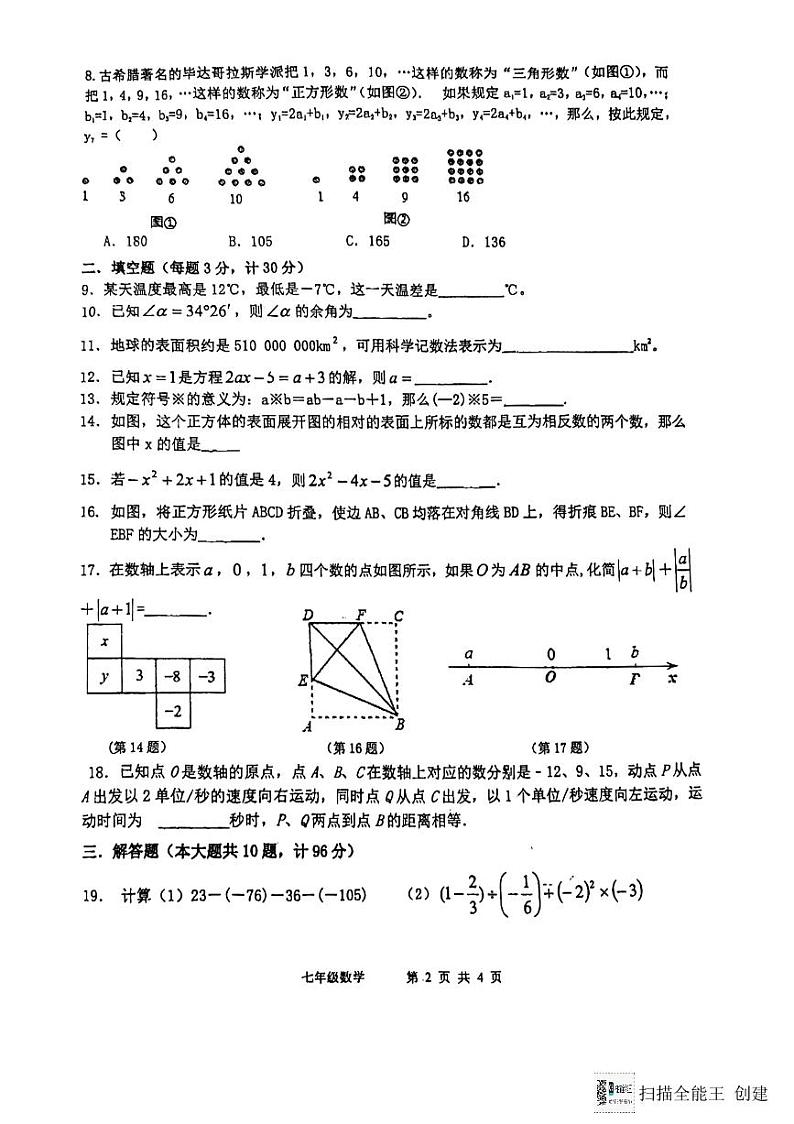 江苏省扬州中学教育集团树人学校2023-2024学年七年级上学期1月期末数学试题02