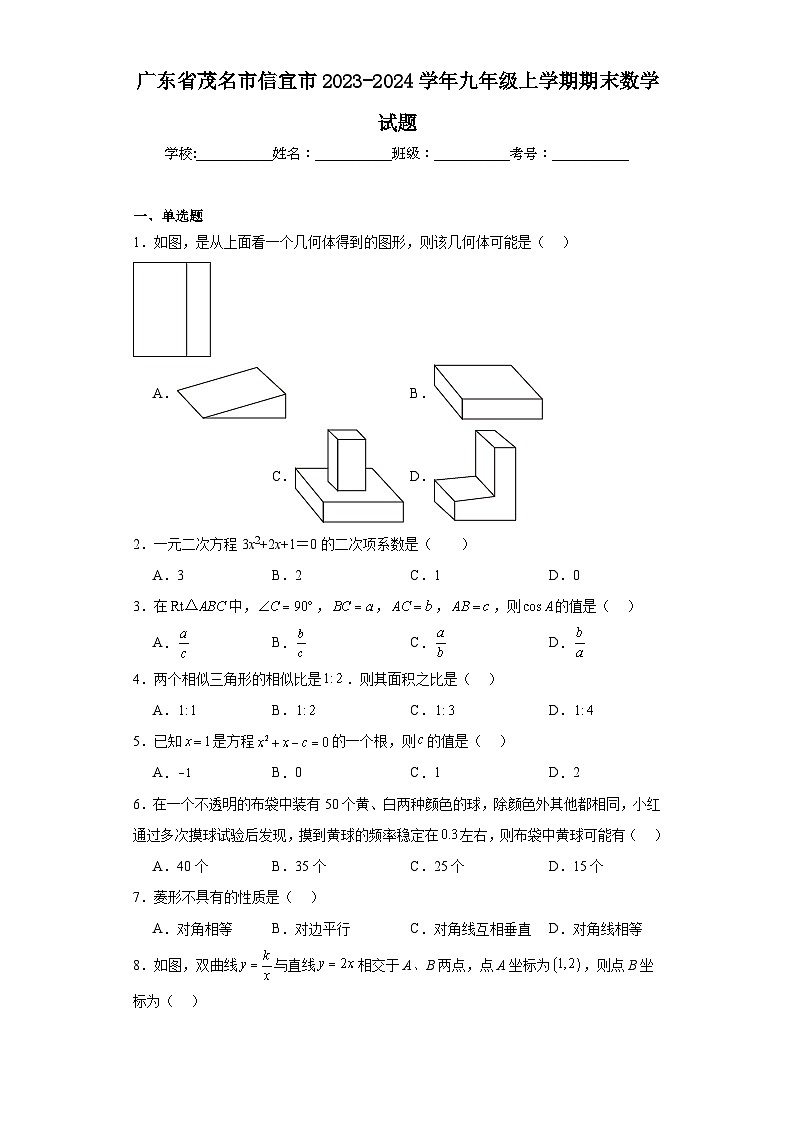 广东省茂名市信宜市2023-2024学年九年级上学期期末数学试题(含答案)第1页