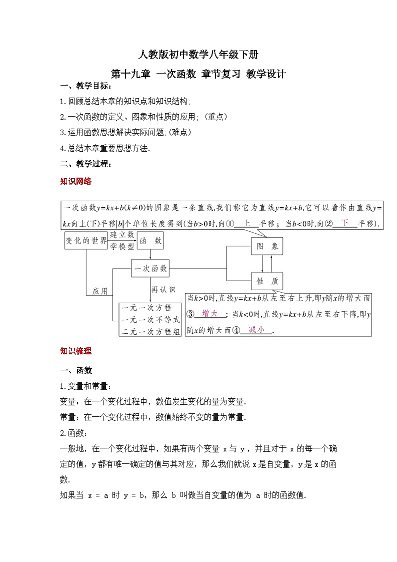 人教版数学八年级下册 第十九章《一次函数》章节复习课件+章节教学设计+章节复习导学案+单元测试卷（含答案解析）01