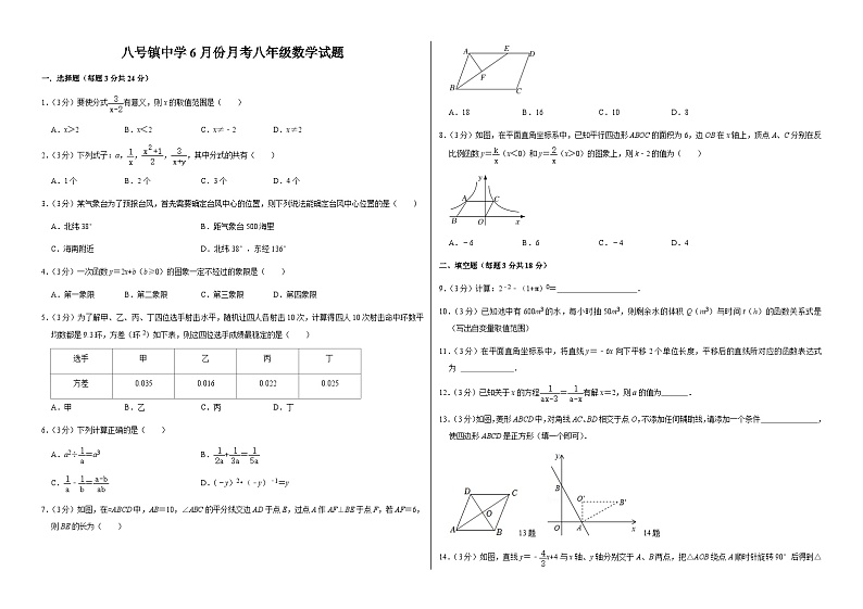 吉林省长春市榆树市2022-2023学年八年级下学期6月月考数学试题01