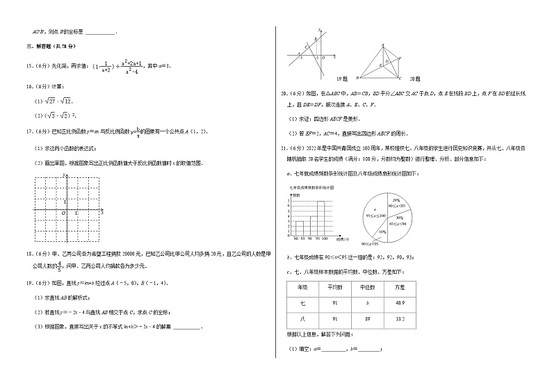 吉林省长春市榆树市2022-2023学年八年级下学期6月月考数学试题02