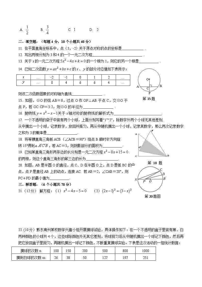贵州省黔东南州2023届九年级上学期期末文化水平测试数学试卷(含答案)第2页