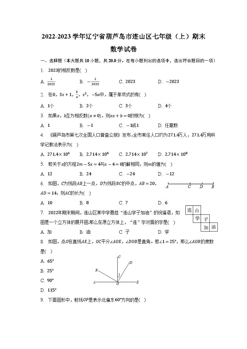 辽宁省葫芦岛市连山区2023届九年级上学期期末考试数学试卷(含答案)第1页
