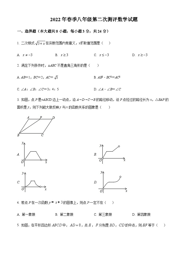 湖北省黄冈市部分学校2021-2022学年八年级下学期第二次测评数学试题第1页