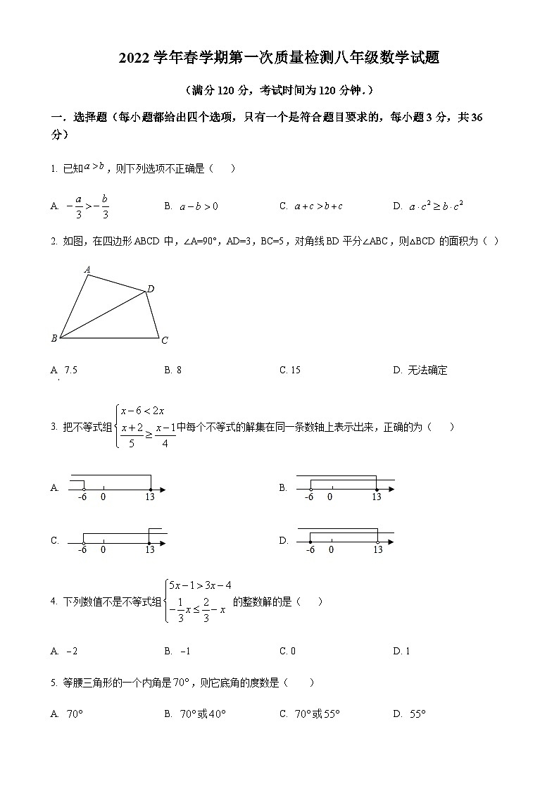 山东省枣庄市东方国际学校2021-2022学年八年级下学期第一次质量检测数学试题第1页