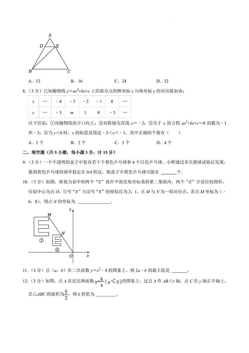 陕西省西安市未央区2023-2024学年九年级上学期期末数学试卷02