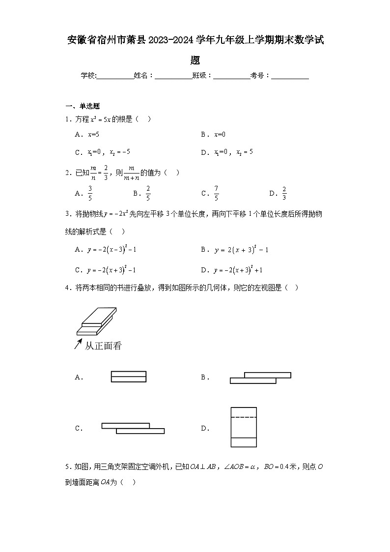 安徽省宿州市萧县2023-2024学年九年级上学期期末数学试题(含答案)第1页