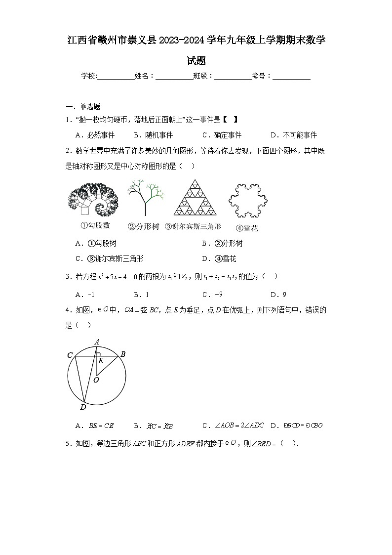 江西省赣州市崇义县2023-2024学年九年级上学期期末数学试题(含答案)第1页