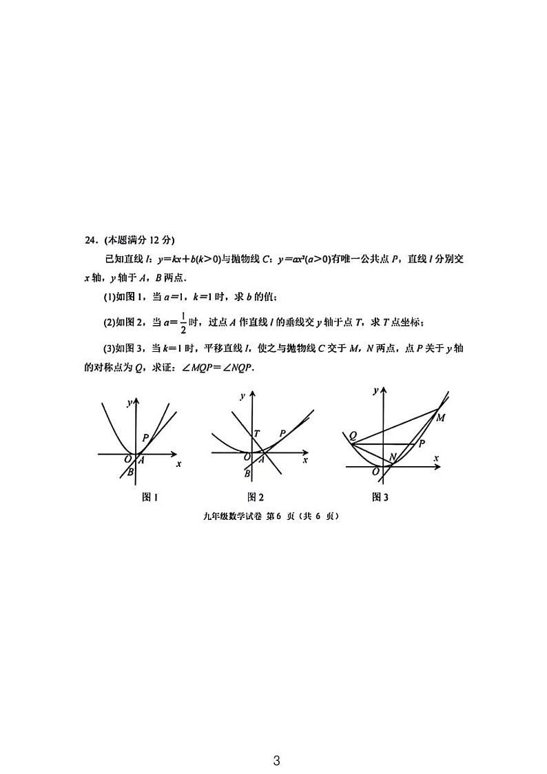 2024武汉市各区九年级期末考试压轴题合集无答案第3页