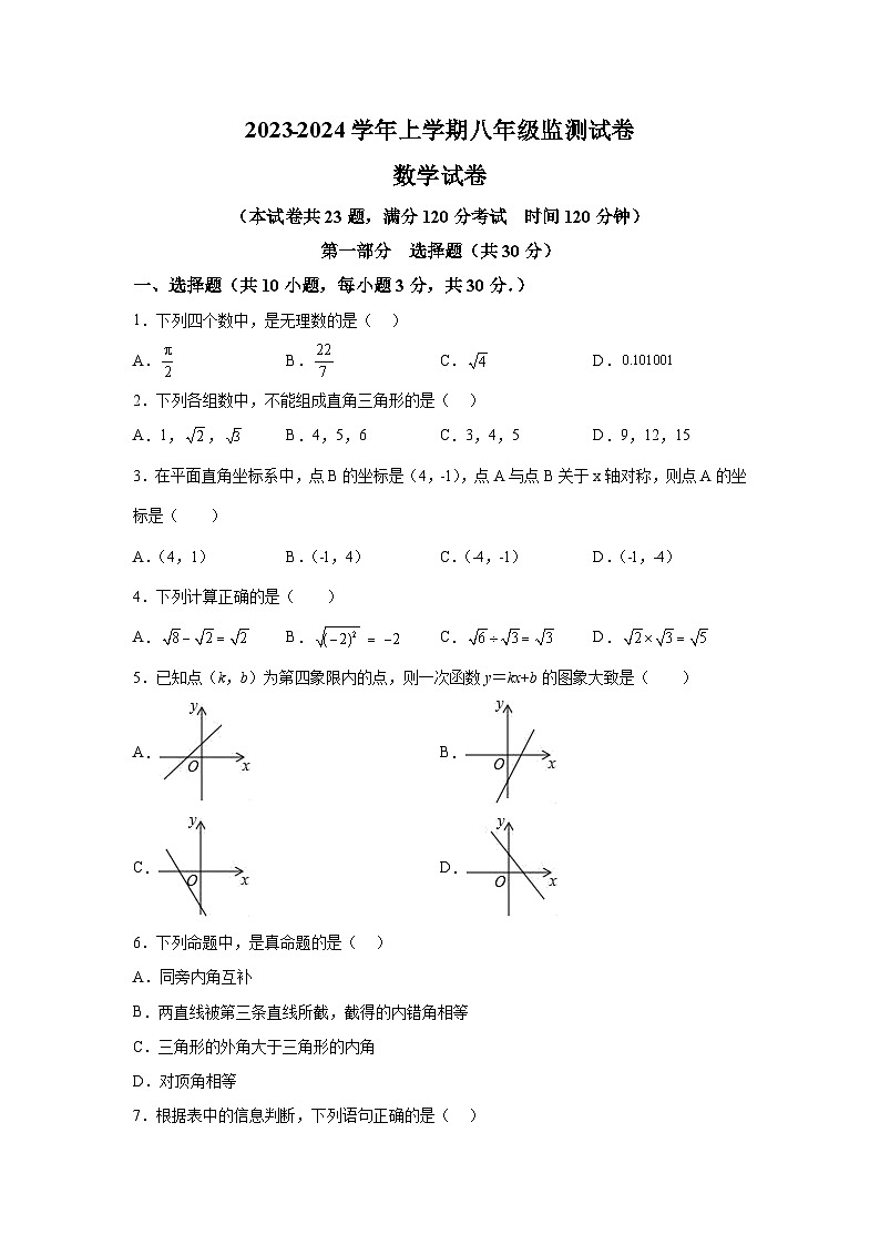 辽宁省沈阳市和平区2023-2024学年八年级上学期期末数学试题（含解析）第1页
