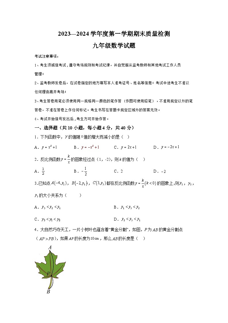 安徽省六安市金安区2023-2024学年九年级上学期期末数学试题（含解析）01