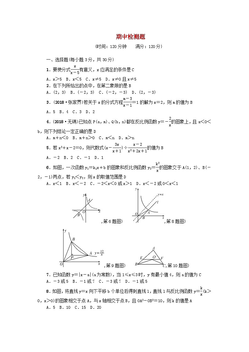 2024八年级数学下学期期中检测题（附答案华东师大版）第1页