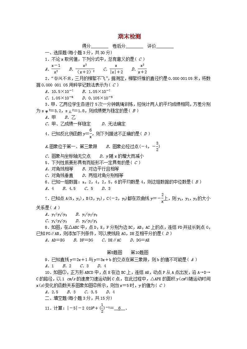 2024八年级数学下学期期末检测卷（附答案华东师大版）01