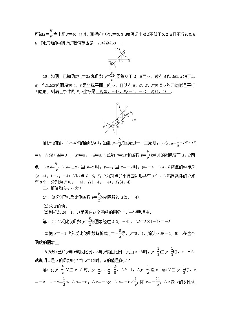 2024九年级数学下册第二十六章反比例函数单元检测卷（附答案人教版）第3页