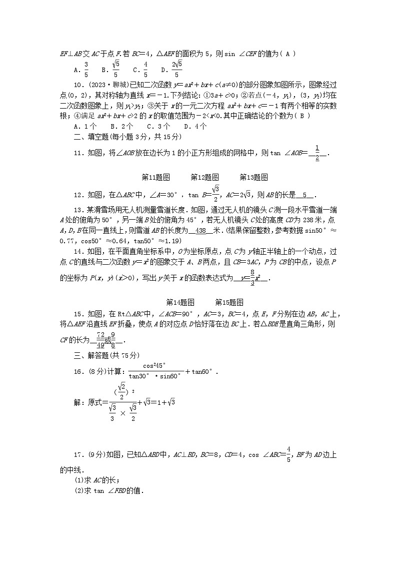 2024九年级数学下学期期中测试卷（附答案北师大版）第2页