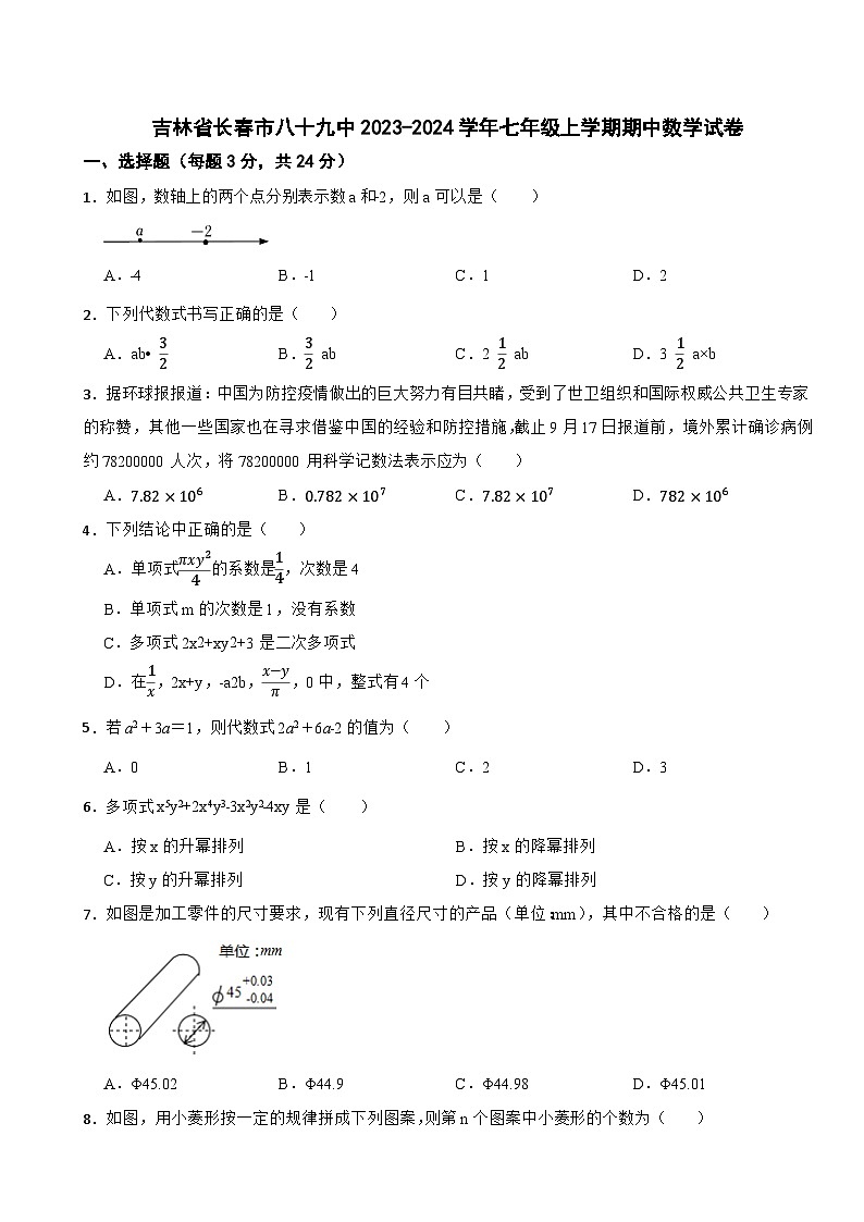 吉林省长春市八十九中2023-2024学年七年级上学期期中数学试卷01