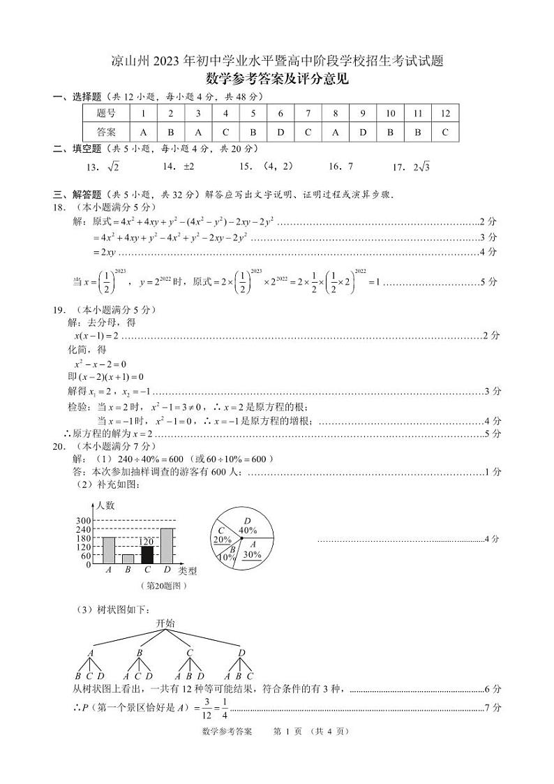 2023年四川省凉山州中考数学真题-答案试卷01