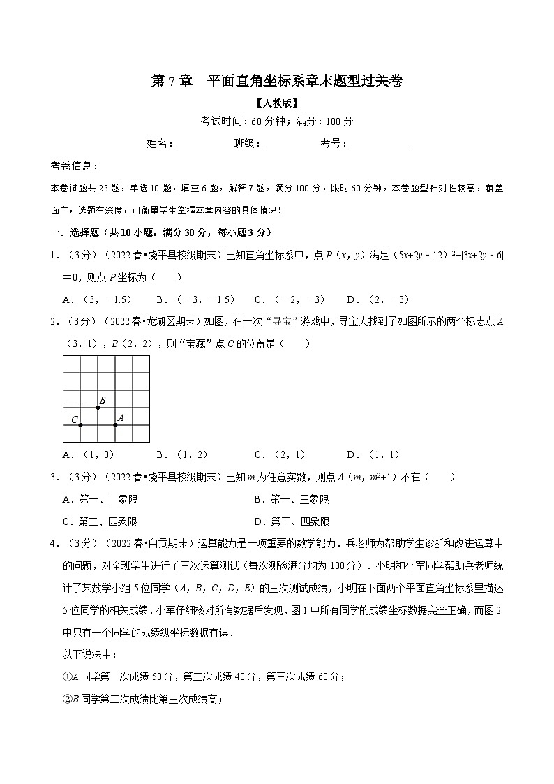 人教版七年级数学下册章节重难点举一反三  专题7.4 平面直角坐标系章末题型过关卷（原卷版+解析）第1页
