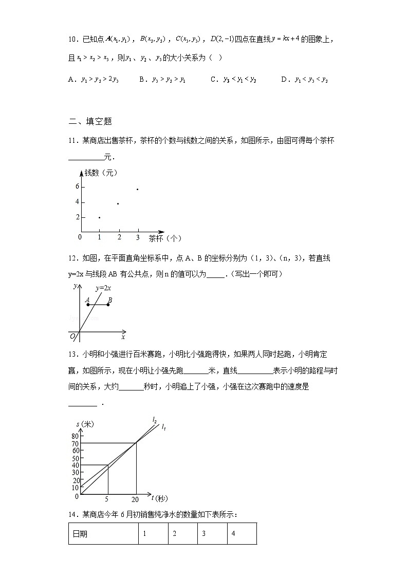 第19章 一次函数 暑假综合练习试卷3(含答案)第3页