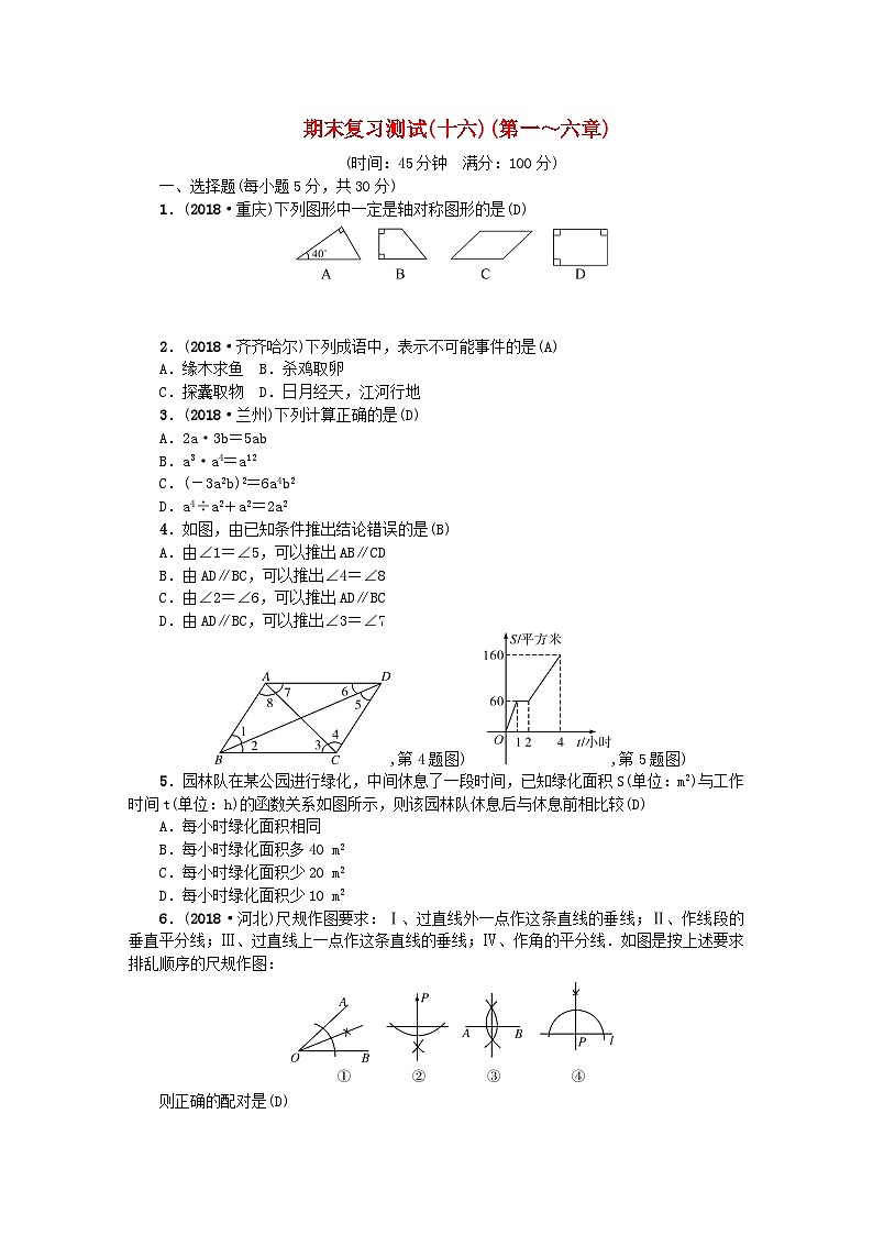 2024七年级数学下册期末复习测试十六第一～六章及答案（北师大版）第1页