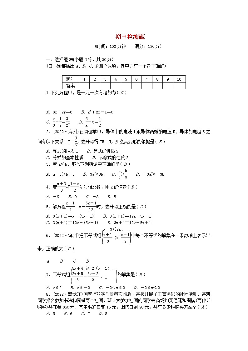 2024七年级数学下学期期中检测题及答案（华东师大版）第1页