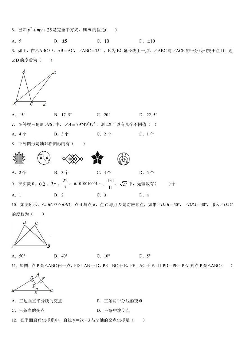 浙江海曙区五校联考2023-2024学年+八年级上学期期末学业水平测试数学试题02