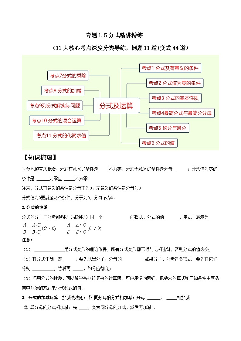 专题1.5分式精讲精练55道（11大核心考点深度分类导练，八下苏科）-2023-2024学年八年级数学下学期期末复习高分攻略(苏科版)01