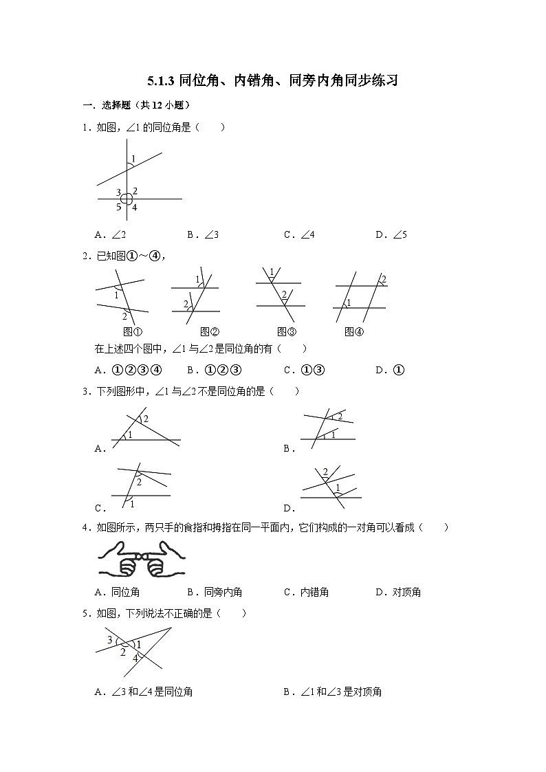 5.1.3同位角、内错角、同旁内角同步练习+2023—2024学年人教版数学七年级下册第1页