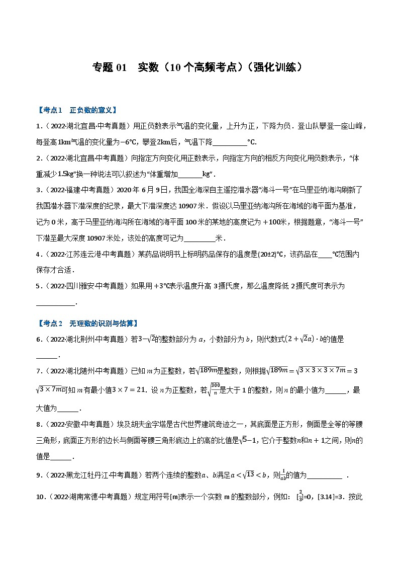 （全国通用）中考数学总复习 专题01 实数（10个高频考点）（强化训练）（原卷版+解析）01