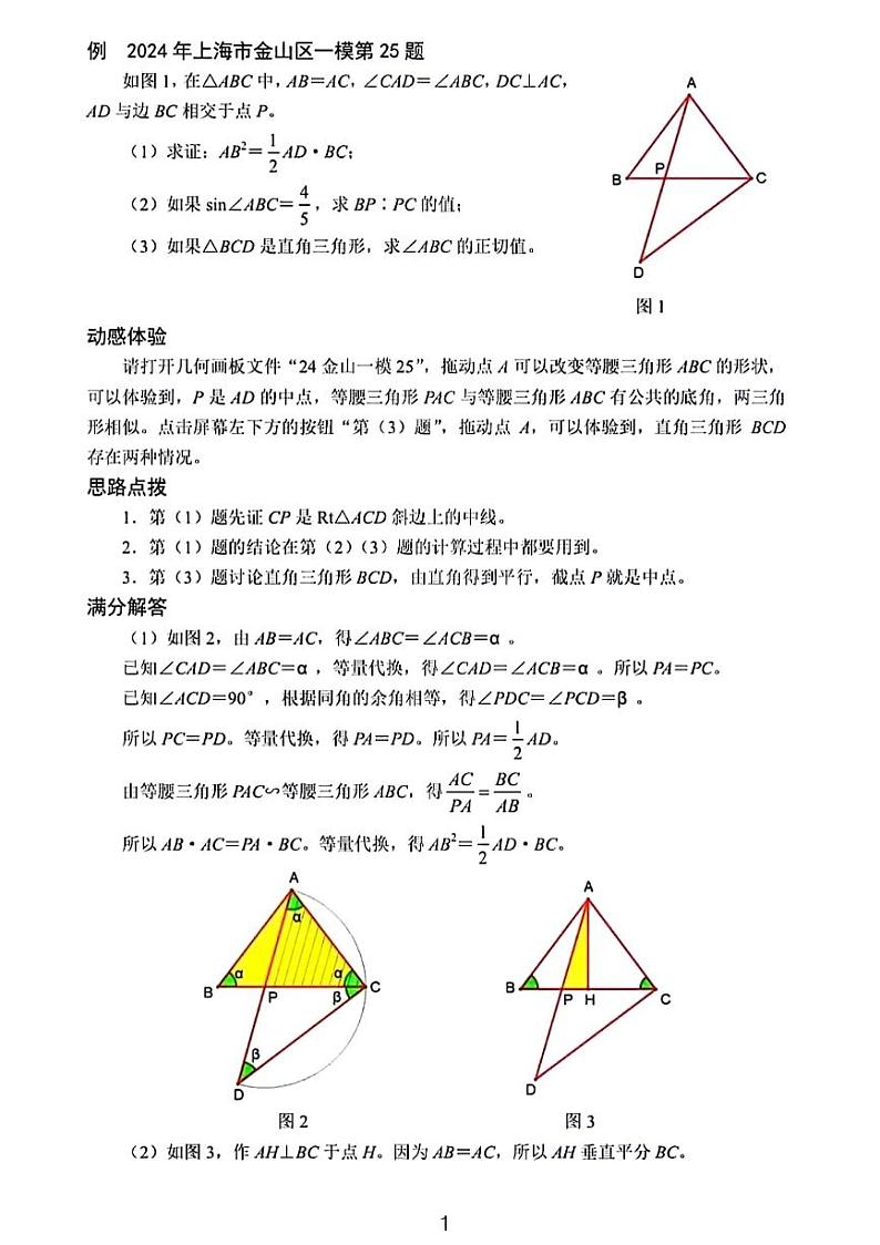 2024上海金山区九年级一模考试数学压轴题解析第1页