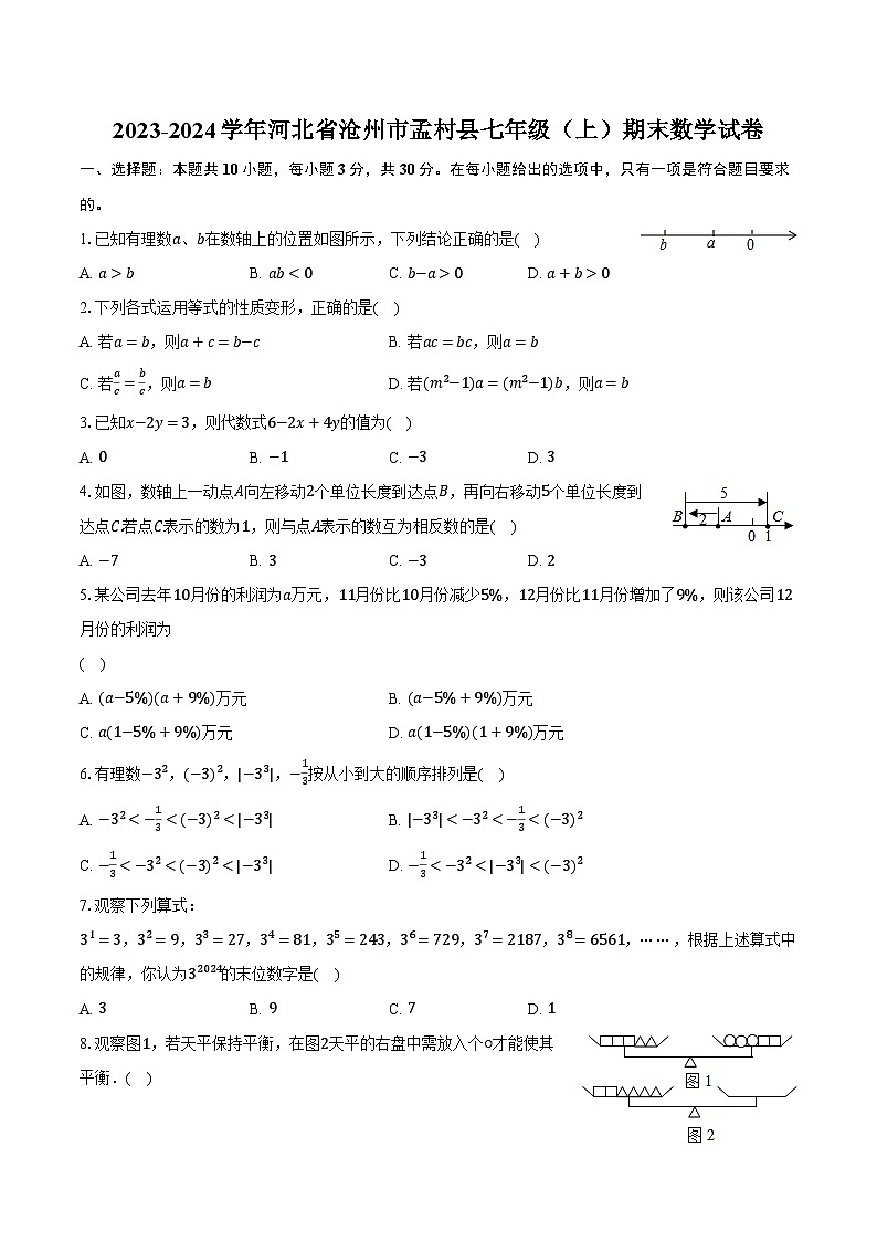 2023-2024学年河北省沧州市孟村县七年级（上）期末数学试卷（含解析）第1页