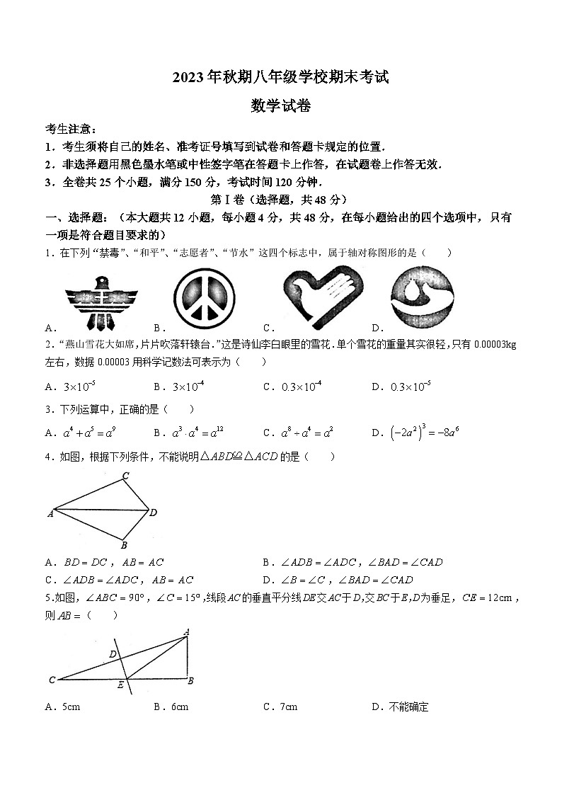 四川省德阳市旌阳区2023-2024学年八年级上学期期末考试数学试题(无答案)01
