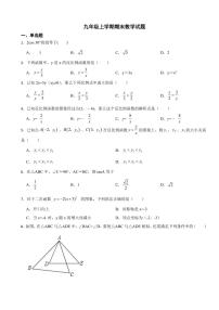 广西壮族自治区九年级上学期期末数学试题四套（附参考答案）