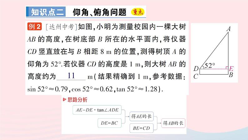 2023九年级数学上册第4章锐角三角函数4.4解直角三角形的应用第1课时仰角俯角问题作业课件新版湘教版07