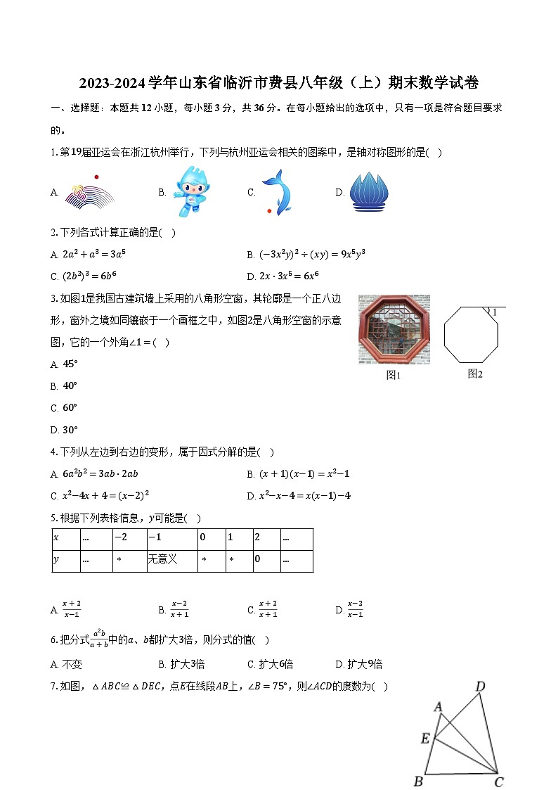 2023-2024学年山东省临沂市费县八年级（上）期末数学试卷（含解析）第1页