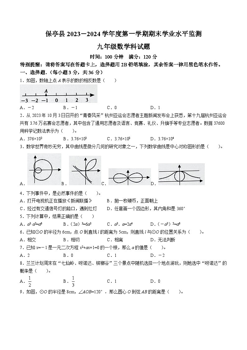 海南省省直辖县级行政单位保亭黎族苗族自治县2023-2024学年九年级上学期期末数学试题第1页