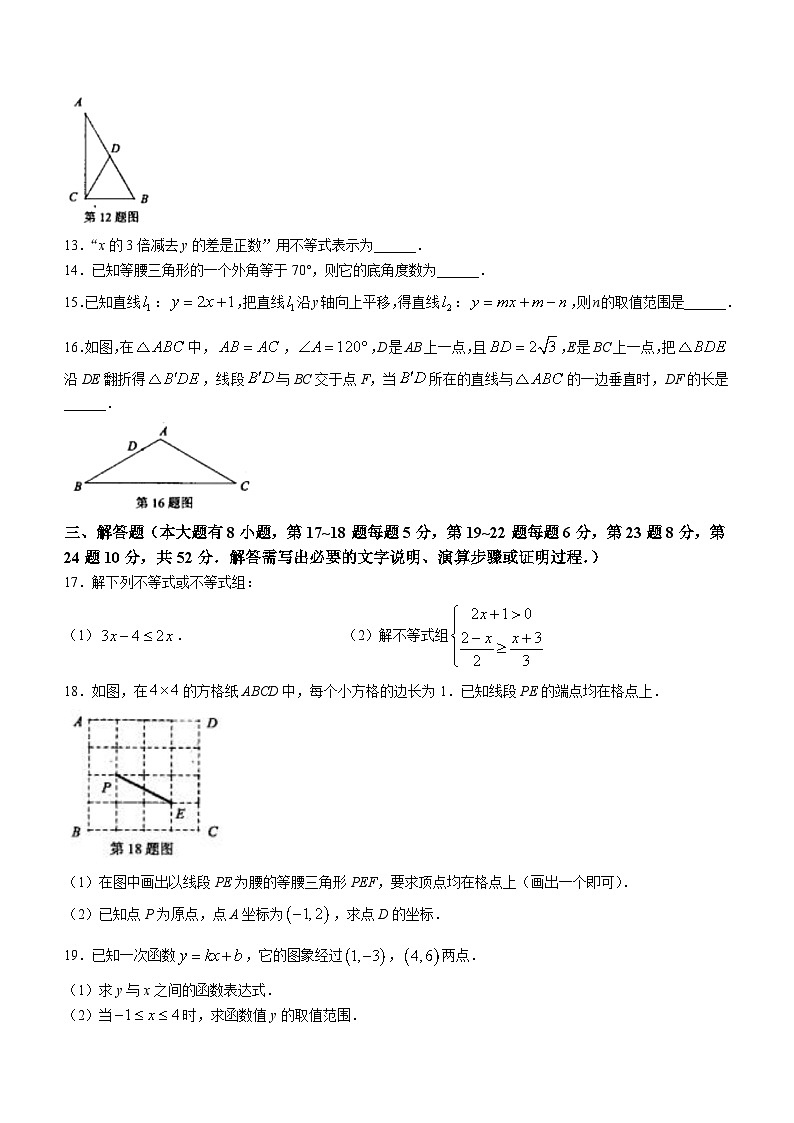 浙江省绍兴市新昌县2023-2024学年八年级上学期期末数学试题第3页