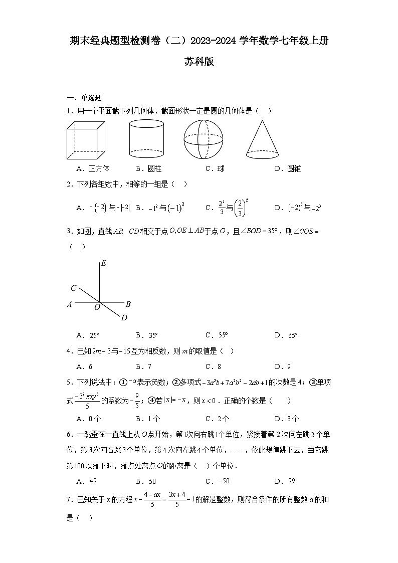 苏科版2023-2024学年七年级上册期末经典题型检测卷(含解析)01