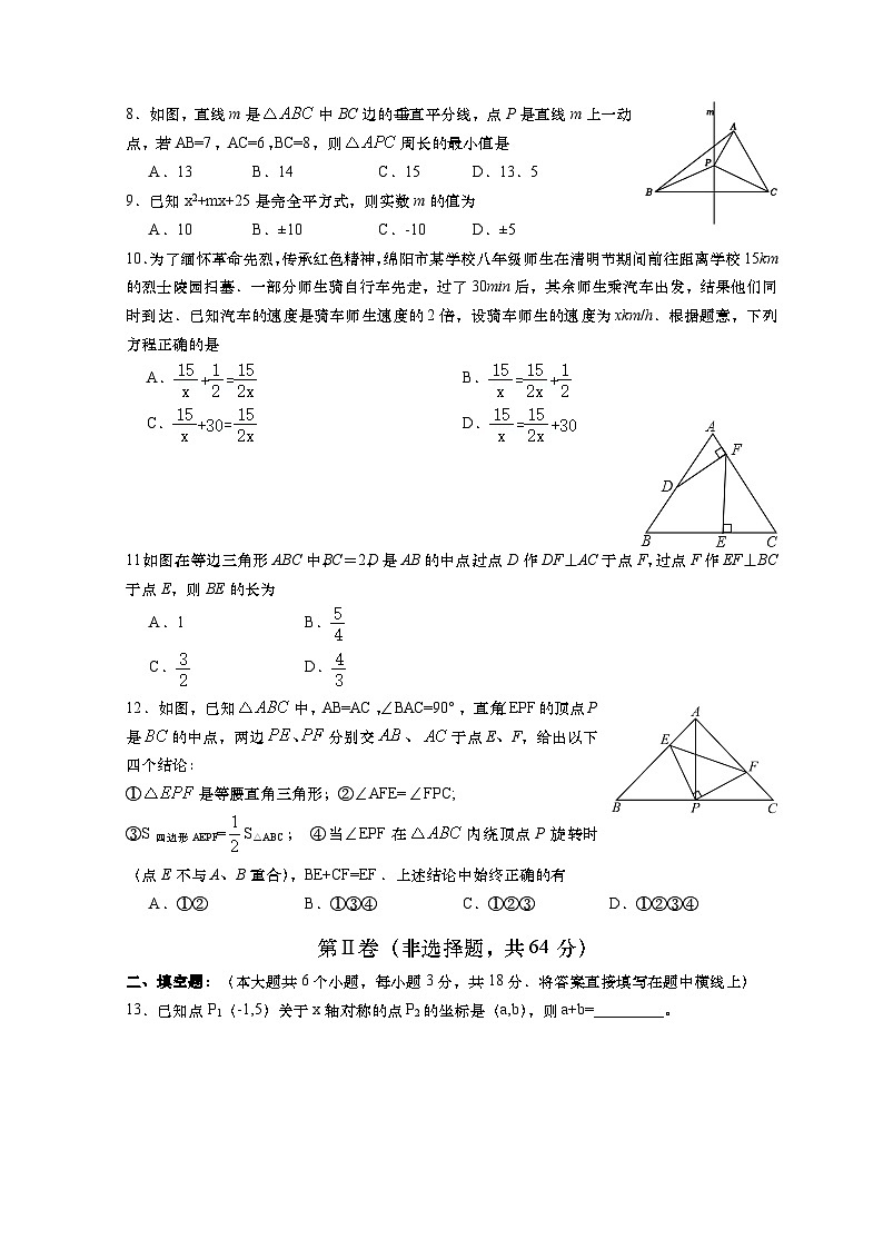 四川省绵阳市三台县2023-2024学年八年级上学期期末教学质量监测数学试题(2)02