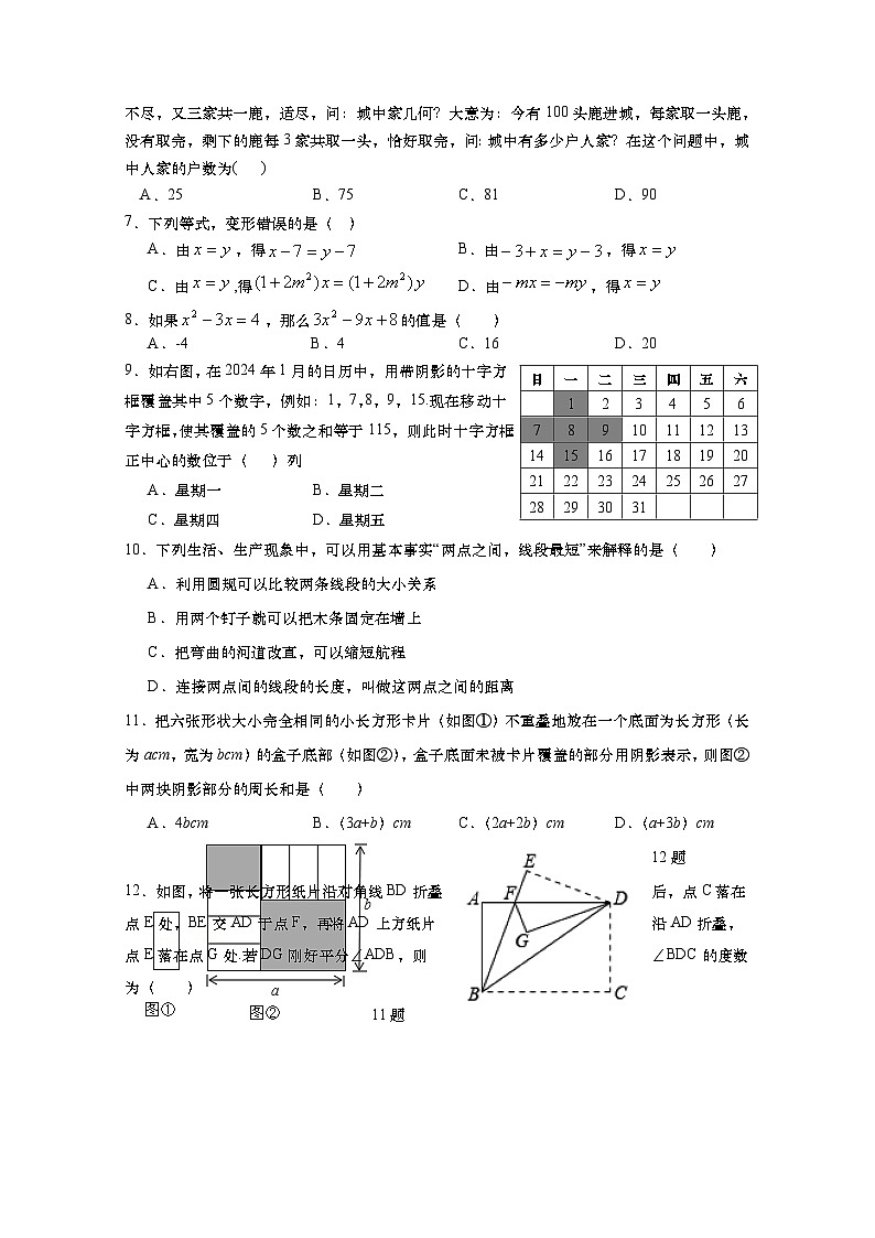 四川省绵阳市三台县2023-2024学年七年级上学期期末教学质量监测数学试题(2)02