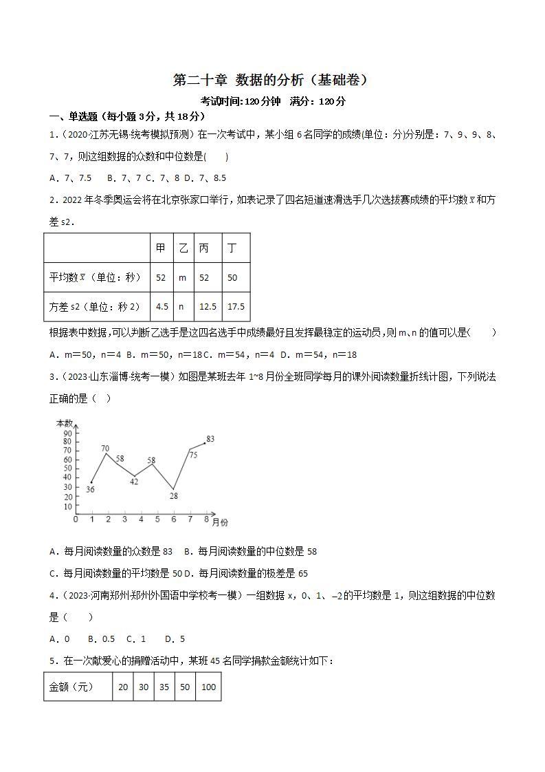 第20章《数据的分析》复习与小结 课件+过关测试（含答案解析） -人教版数学八年级下册01