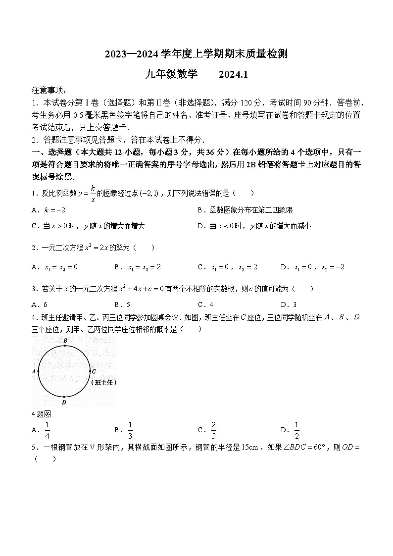 山东省临沂市平邑县2023-2024学年九年级上学期期末数学试题01