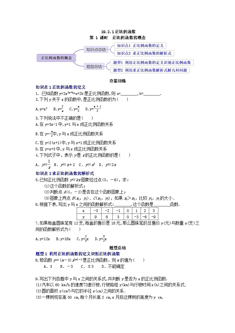 【核心素养】19.2.1 第一课时《正比例函数的概念》课件+教案+分层练习（含答案解析）01