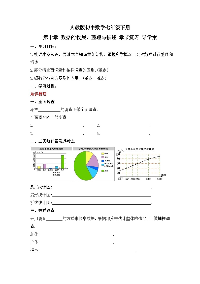人教版数学七年级下册 第十章《数据的收集、整理与描述》章节复习导学案第1页