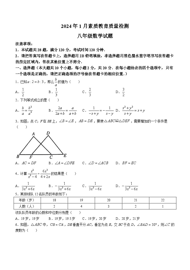 51，山东省菏泽市曹县2023-2024学年八年级上学期期末数学试题()01