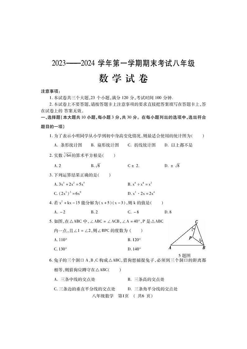 47， 河南省洛阳市嵩县2023-2024学年八年级上学期期末考试数学试题第1页