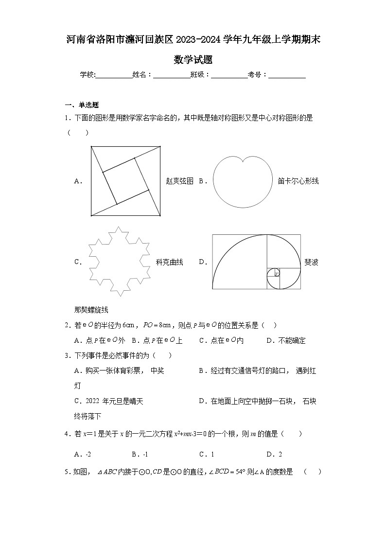 河南省洛阳市瀍河回族区2023-2024学年九年级上学期期末数学试题01