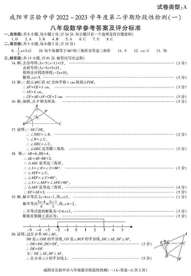陕西省咸阳市实验中学2022—2023学年八年级下学期阶段检测（月考）（一）数学试题01